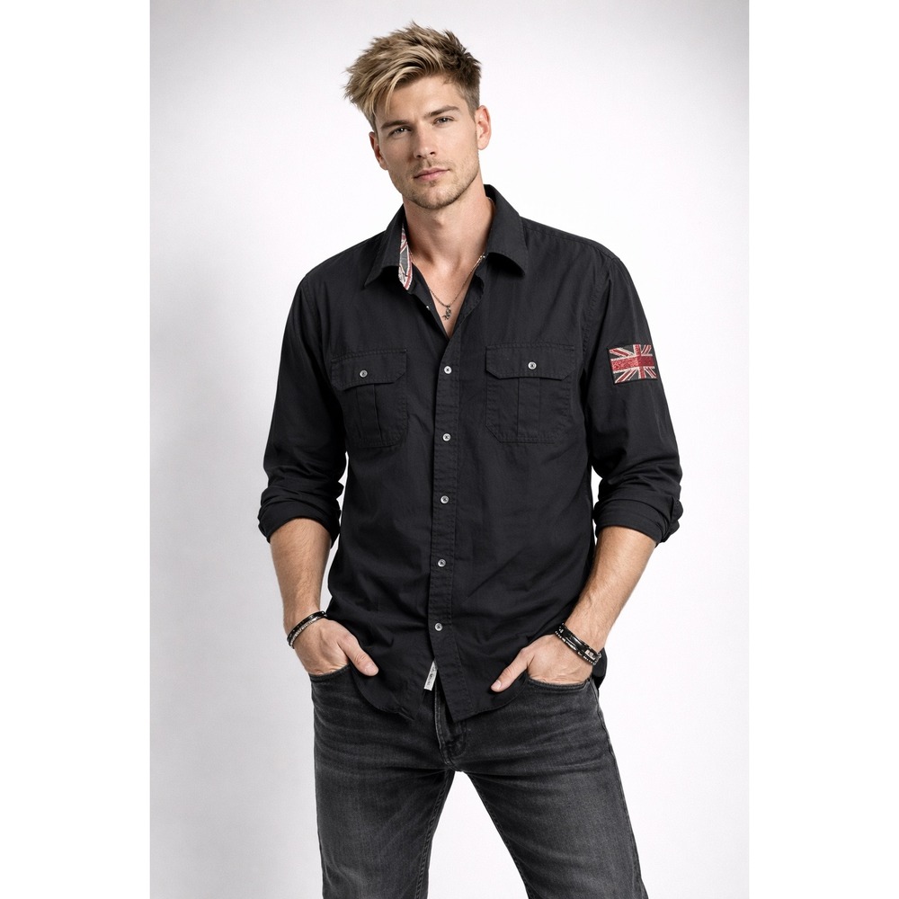 Rift Stars The‎ Rolling Stones Black Button Down Shirt Mens L Union Jack Patch
